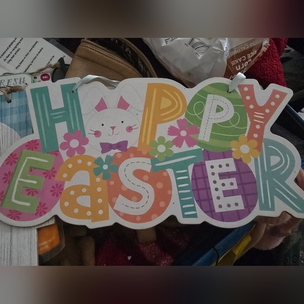 Colorful Easter Sign with Bunny Design